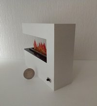 1:12 Dollhouse modern fireplace in white also as a room divider with battery operated flickering insert on two AAA batteries