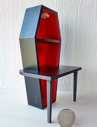 1:12 Dollhouse battery lighted coffin showcase with 3 LEDs and a built-in table