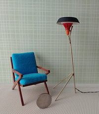 1:12 scale dollhouse mid-century style tripod floor lamp Battery operated MCM lamp with external wires