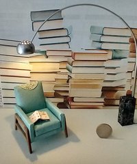 1:12 Dollhouse arc floor lamp with faux marble base Mid century modern inspired lamp Battery operated LED lamp on external wires REF Black base