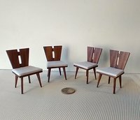 1:12 Dollhouse dining table and four chairs set in solid walnut Mid-century styled dining set