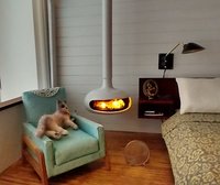 1:12 Dollhouse miniature hanging modern fireplace with battery operated flickering insert REF White
