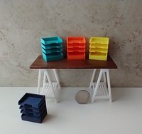 1:12 dollhouse miniature 4-tier letter paper tray organizer for desktop or craft room REF Orange w notched front edges PRICE is for EACH organizer