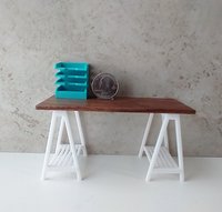 1:12 dollhouse miniature 4-tier letter paper tray organizer for desktop or craft room REF Turquoise w notched front edges PRICE is for EACH organizer