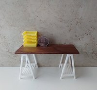 1:12 dollhouse miniature 4-tier letter paper tray organizer for desktop or craft room REF Yellow w notched front edges PRICE is for EACH organizer