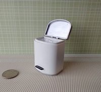 1:12 Dollhouse kitchen trash can in white finish with black pedal hinged silvery lid Modern styled trash can Kitchen garbagge can