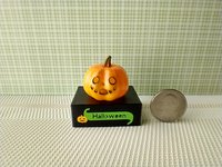 Battery lighted miniature Jack-o-Lantern Pumpkin light on black stand Halloween light for 1-inch scale or play scale