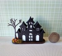 Miniature light up halloween haunted house with leafless tree Battery operated for 1-inch scale or play scale REF 3