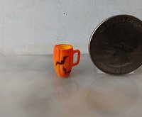 1:12 Dollhouse miniature pumpkin mug with surface ridges and bat decals REF Bats