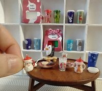 1:12 Dollhouse miniature two tumblers gift set Festive travel mugs with removable lids
