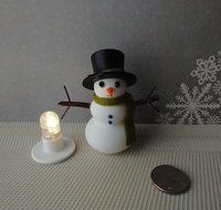 1:12 Dollhouse miniature light up snowman with removable hat Battery operated holiday decor REF Green scarf