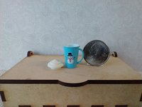 Play scale 1:6 or Barbie winter themed mug with cream lid for 12-inch dolls REF Blue with snowman & Let it snow texts