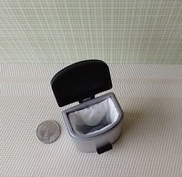 1:12 Dollhouse kitchen trash can in silvery finish with black pedal hinged black lid Modern styled trash can Kitchen garbage can
