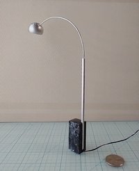 1:12 Dollhouse arc floor lamp with faux stone lamp base Mid century styled lamp Battery operated LED floor lamp on external wires