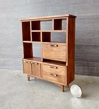 1:12 scale dollhouse mid-century modern wall unit room divider in cherry wood MCM display / book case with flip down door hinged doors working drawers