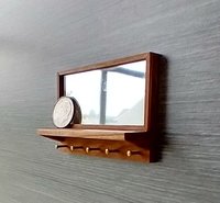 1:12 scale miniature mid-century modern entryway mirror with shelf MCM Cherry wall shelf with mirror Wall mirror REF Cherry wood