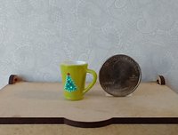 Play scale 1:6 or Barbie winter themed mug for 12-inch dolls REF Green with snowflake & Xmas tree