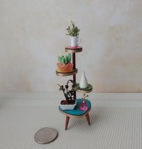 1:12 Dollhouse mid-century style plant stand Formica 4-tiered plant stand or display stand REF coral top Plants n accessories NOT included