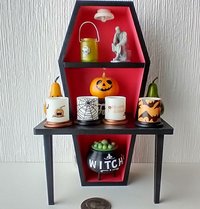 1:12 Dollhouse battery lighted coffin showcase with 3 LEDs and a built-in table