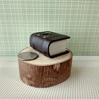 Mini leather bound book of spells Battery lighted Halloween spell book Halloween decor REF Thick brown leather