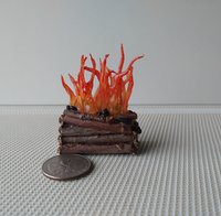 1:12 Dollhouse realistic light up firelogs insert with flickering flames Battery operated lit logs 1 unit Fireplace not included