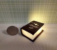 Mini leather bound book of spells Battery lighted Halloween spell book Halloween decor REF Medium brown leather