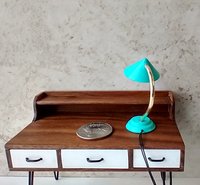 1:12 dollhouse mid-century modern style desk lamp or Battery operated table lamp with external wires REF Mint green