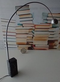 1:12 Dollhouse arc floor lamp with faux marble base Mid century modern inspired lamp Battery operated LED lamp on external wires REF Black base