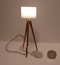 RESERVED for Robin 1:12 Dollhouse miniature tripod floor lamp cherry wood legs Modern tripod lamp Battery operated floor lamp with external wires