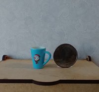 Play scale 1:6 or Barbie winter themed mug for 12-inch dolls REF Blue with snowflake & Snowman head