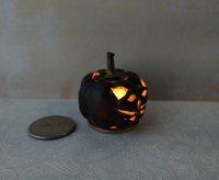 Battery operated miniature light up Jack-O-Lantern Pumpkin LED light for Halloween No external wires REF Black cat