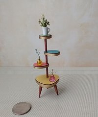 1:12 Dollhouse mid-century style plant stand Formica 4-tiered plant stand or display stand REF green top Plants n accessories NOT included