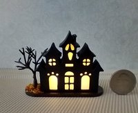 PREORDER Deposit of $1 for one unit of miniature light up halloween haunted house with leafless tree Battery operated for 1-inch scale or play scale