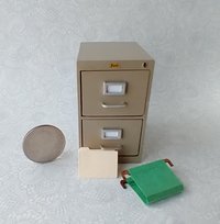 1:12 Dollhouse 2-drawer vertical filing cabinet Faux metal file cabinet for mini home office REF Putty color