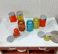 1:12 Dollhouse miniature mason jar inspired glassware with silvery lid Colored faux glass jar DIY supply Price is for EACH REF Amber tint