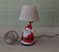 1:12 scale dollhouse miniature Santa Claus table lamp Battery operated holiday themed lamp on external wires