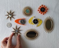 1:12 Dollhouse orange boomerang wall clock Mid-century styled atomic wall clock