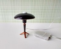 1:12 dollhouse mid-century space age flying saucer table lamp Battery operated MCM light on external wires