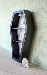 1:12 scale dollhouse miniature Halloween book shelf Black coffin display case Battery lighted Halloween display unit to showcase your mini Halloween treasures