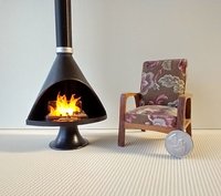 1:12 Dollhouse miniature Mid century modern free standing fireplace MCM Black fireplace inspired by Malm fireplace Retro fireplace REF Black