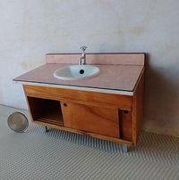 RESERVED 1:12 Dollhouse mid-century styled bath single sink vanity cabinet Angled cabinet undermount sink with backsplash and sliding doors