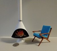 1:12 Dollhouse miniature Mid century modern free standing fireplace MCM white fireplace inspired by Malm fireplace Retro fireplace REF White