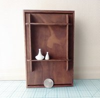 1:12 Dollhouse miniature Murphy bed in solid walnut with mid-century styled headboard Full/double fold-down bed Wall bed with front shelving Accesssories NOT included