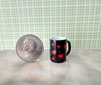 Play scale 1:6 or Barbie dollhouse black coffee mug with vinyl decals for 12-inch dolls REF Yellow texts