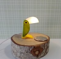 1:12 dollhouse MCM inspired toucan table lamp Battery operated bird lamp with external wires and switch REF Green bird