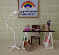 RESERVED 1:12 Dollhouse miniature battery operated floor lamp Craft room lamp with articulating arm and five-wheel base (non-rolling) No external wires