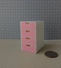 MADE TO ORDER Pink 1:12 Dollhouse 4-drawer unit storage chest of drawers with rounded corners contemporary style for mini home office or craft room REF Pink