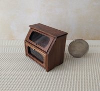 1:12 Dollhouse 2-tier bread box or goodies box with hinged doors and clear windows in solid walnut