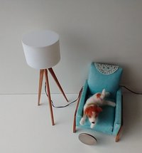 RESERVED for Robin 1:12 Dollhouse miniature tripod floor lamp cherry wood legs Modern tripod lamp Battery operated floor lamp with external wires