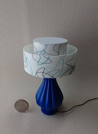 1:6 play scale dollhouse mid-century modern style table lamp with tiered shade MCM retro style table lamp REF Blue